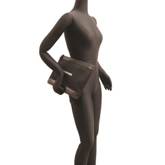 Balenciaga Navy Clip M Men's Clutch Bag 420407 Canvas Black - Picture 8 of 9